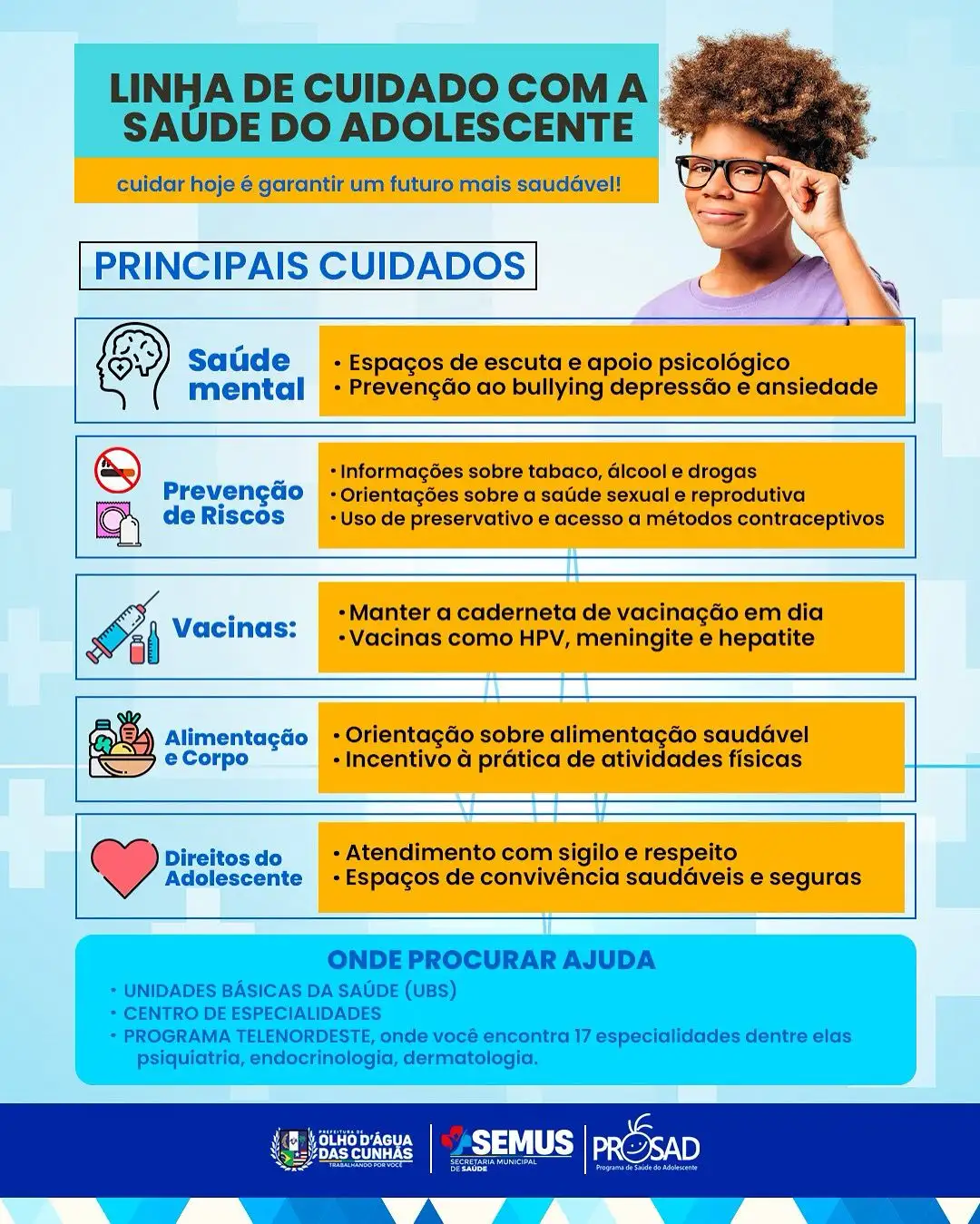 Galeria de imagens - Foto 1 da notícia: A adolescência é uma fase cheia de descobertas e desafios, e a saúde precisa estar sempre em primeiro lugar.